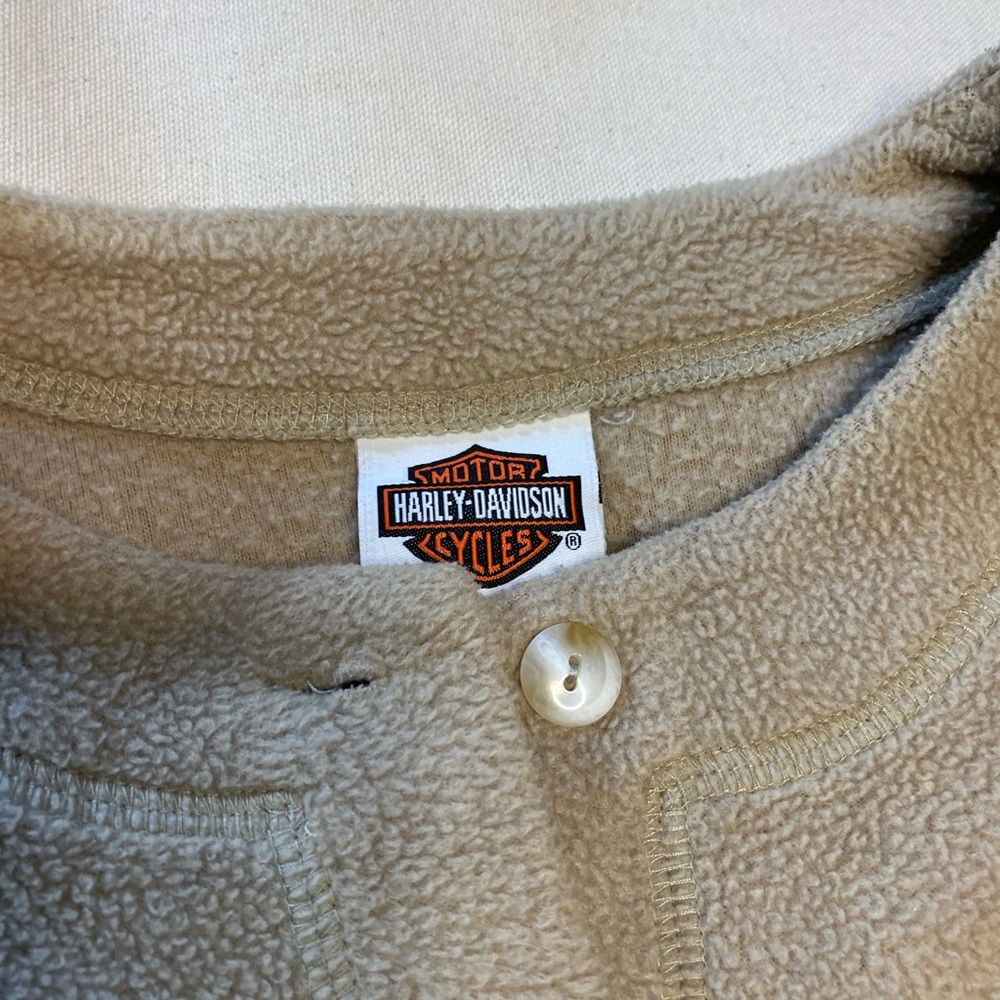 Vintage Y2K Harley-Davidson Beige Fleece Cardigan Button Front Embroidered Small - Picture 4 of 6